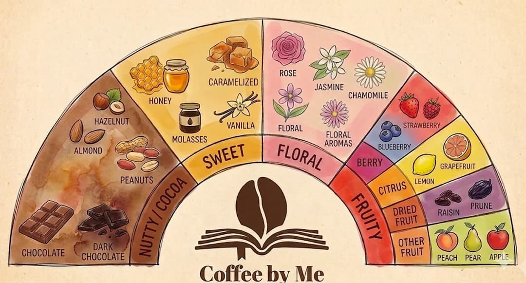 CoffeeByMe Flavor Wheel — Nutty & Cocoa, Sweet, Floral, Fruity